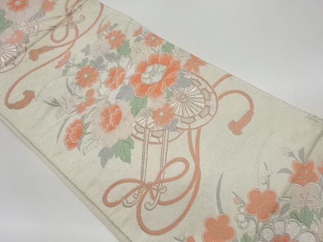 リサイクル　佐賀錦花車模様織出し袋帯